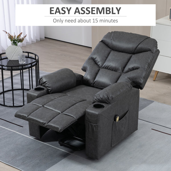 Leather Power Recliner Lift Chair with Remote Control and Cup Holders, Grey