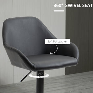 Set of 2 adjustable bar stools in faux leather, black.