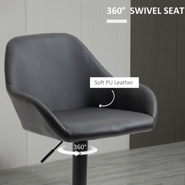 Set of 2 adjustable bar stools in faux leather, black.