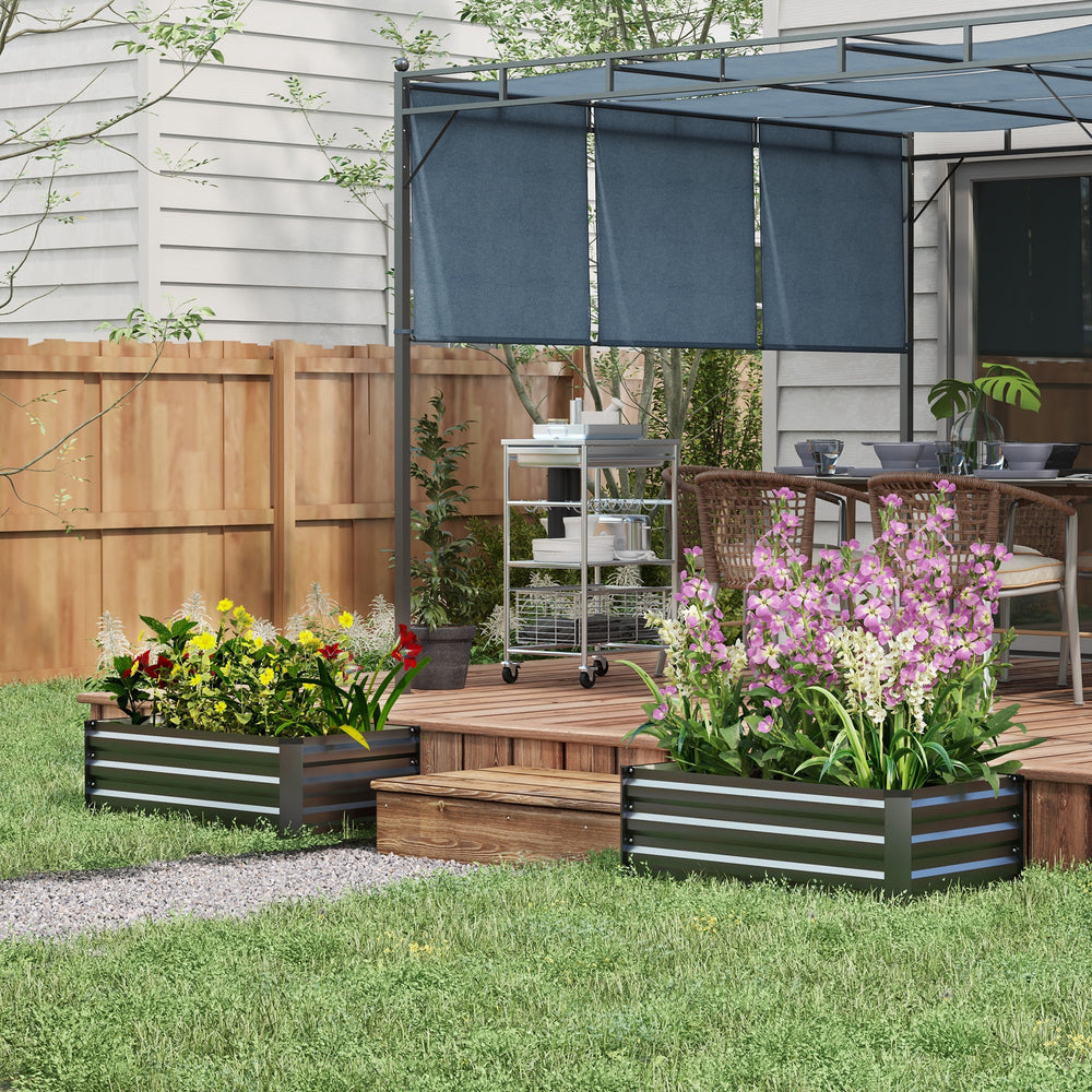 Set of 2 galvanized raised planters, grey