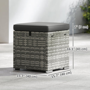 Set of 2 outdoor poufs in woven resin with storage, dark grey