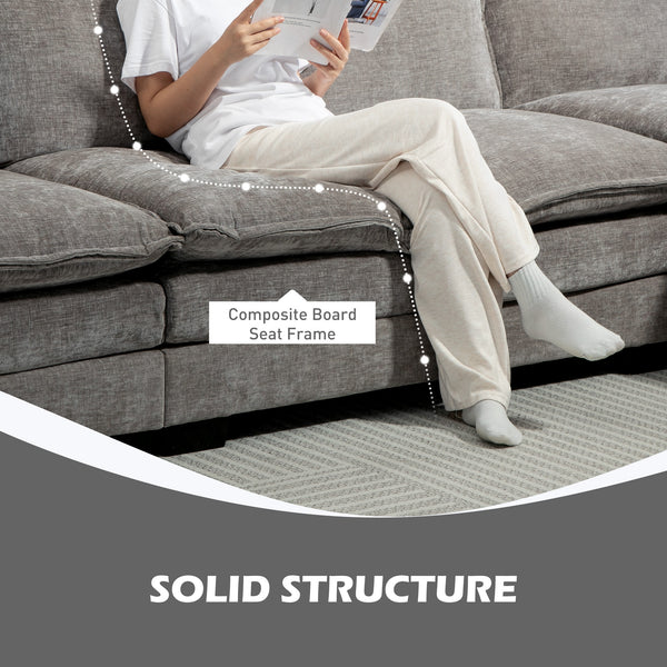 Chenille L-shaped sofa with double-layer seat cushion for living room, gray