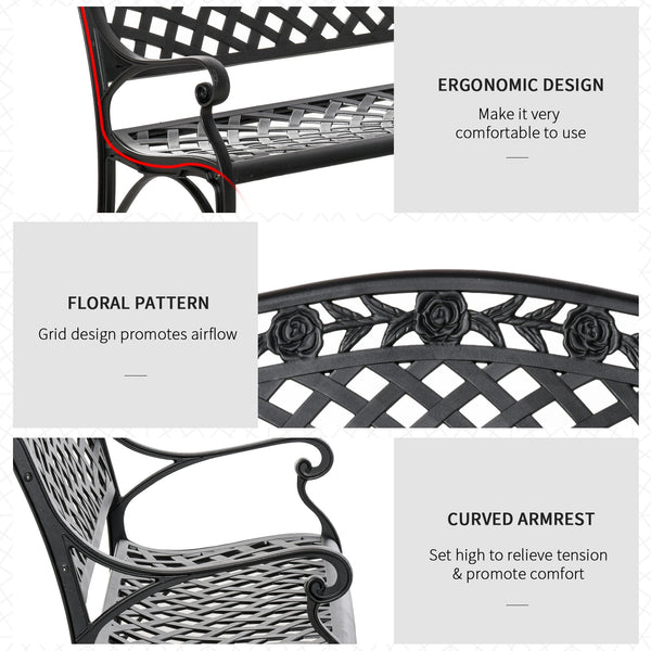 Outdoor garden bench with aluminum frame and armrests