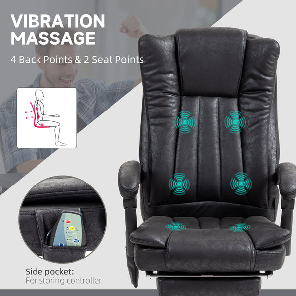 6-point vibrating massage chair, reclining, microfiber upholstery with retractable footrest, black