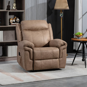 Manual Recliner with Vibration Massage, Side Pockets, in Microfiber, Brown