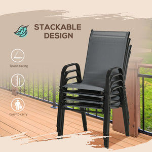 Set of 4 Heavy Duty Stackable Outdoor Dining Chairs with Armrests Dark Grey