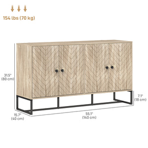 Sideboard with 2 adjustable shelves and steel base, bar cabinet for living room, oak