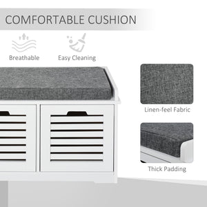 Padded storage bench with cushion and 3 drawers, white
