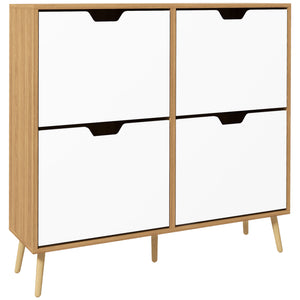 Shoe cabinet with 4 hinged drawers and adjustable shelf, for 8 to 16 pairs of shoes, natural color