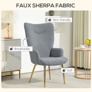 Sherpa fabric accent chair with metal legs, gray
