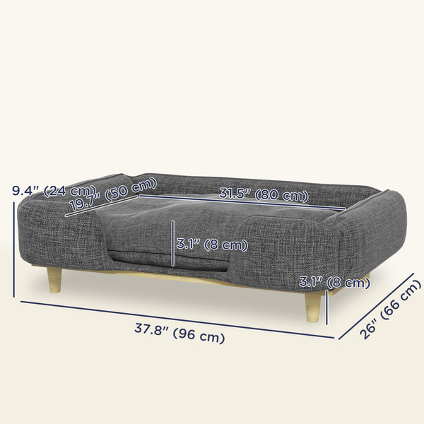 Washable Raised Dog Sofa for Large Dogs with Non-Slip Pads, Dark Grey