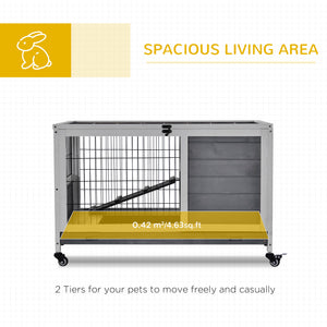 Indoor wooden hutch with enclosed run and wheels