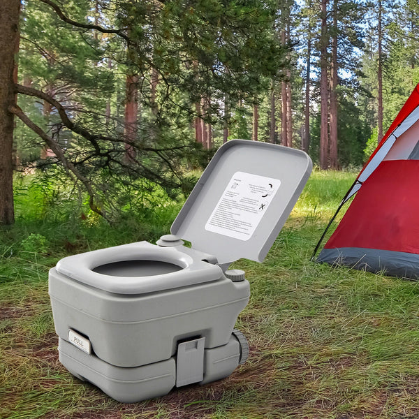 Portable travel toilet with flushable water tank, 10 liters 