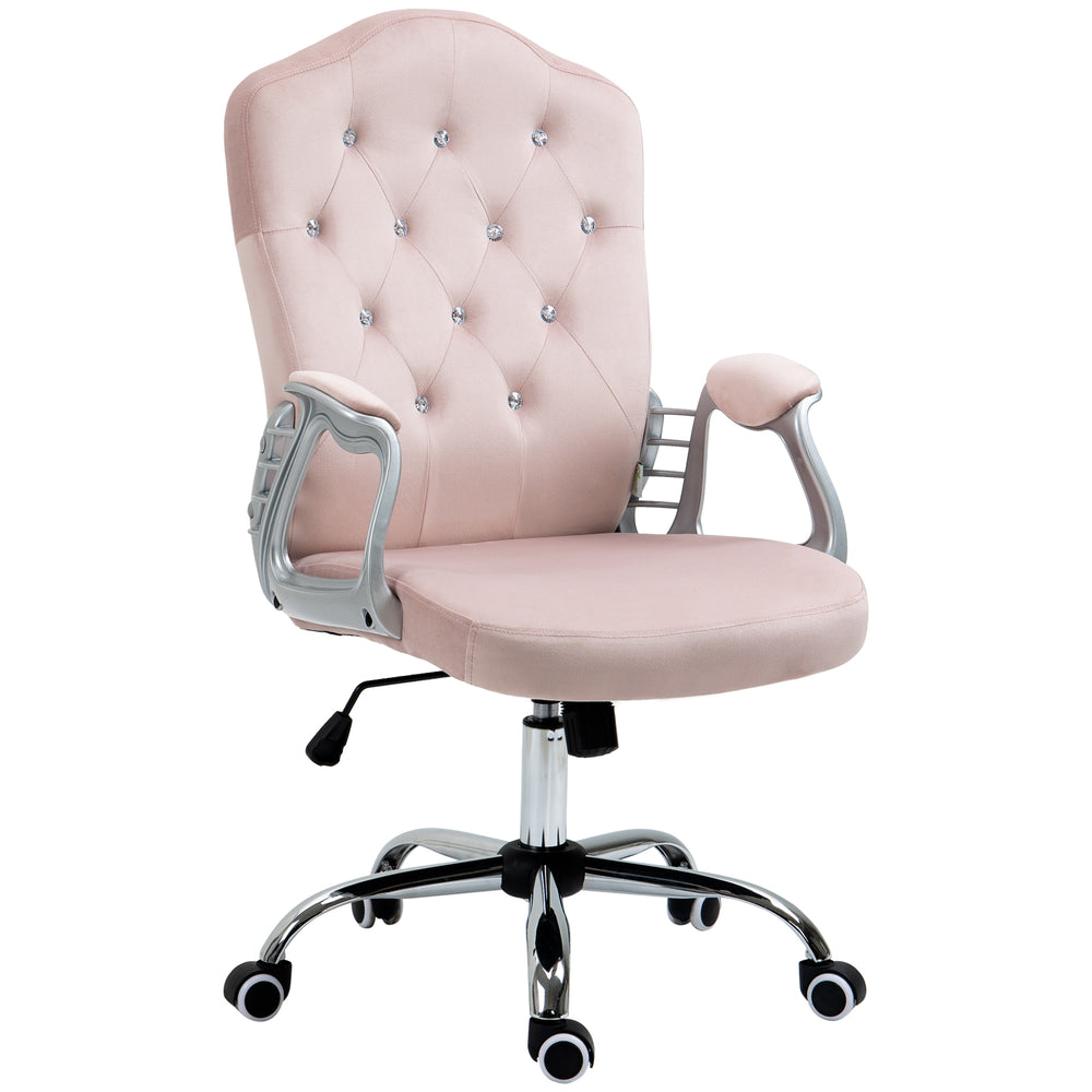Upholstered velvet office chair with swivel casters, pink