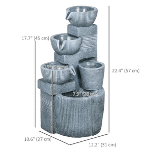 Solar Outdoor Fountain, 4-Tier Resin Waterfall with LED Lighting