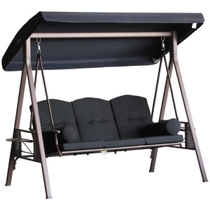 Swing chair for 3 people with steel canopy, black