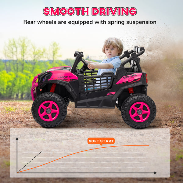 24V 2-seater vehicle with remote control and spring suspension, pink