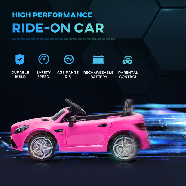 12V car with parental remote control and two motors, pink