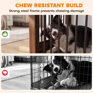 Sliding Door Dog Crate Furniture, 100 cm, Black and Wood Effect