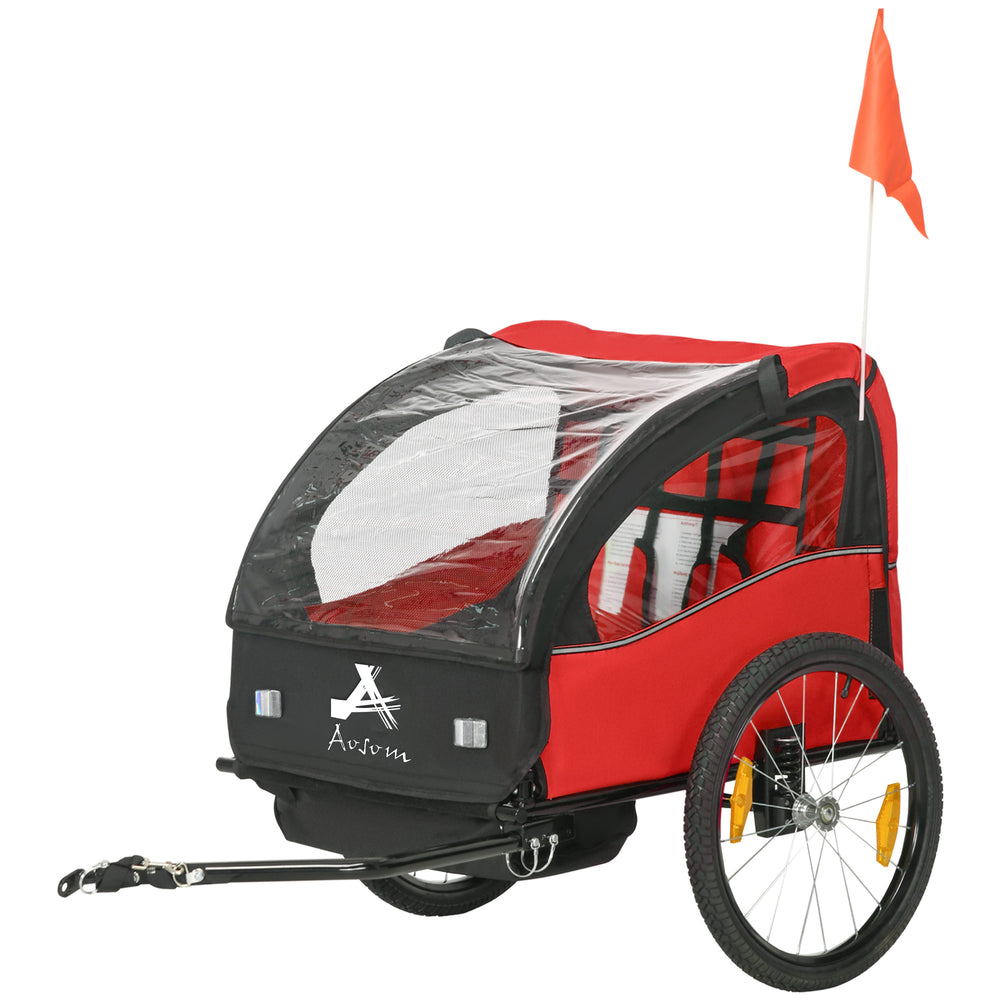 2-seater bicycle trailer with storage bag, 5-point harness, red 