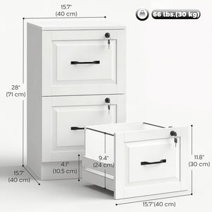 2-drawer vertical filing cabinet with lock, adjustable hanging rails for A4 and Letter sizes, white