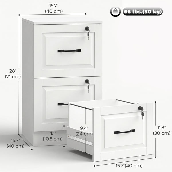 2-drawer vertical filing cabinet with lock, adjustable hanging rails for A4 and Letter sizes, white