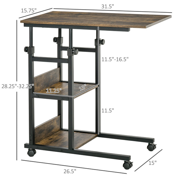 Height Adjustable Mobile Standing Desk with Casters, Rustic Brown