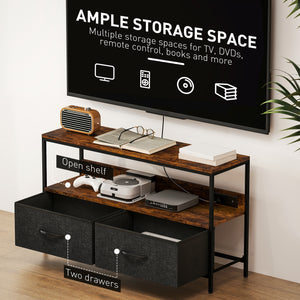 TV Stand with Charging Station and Open Shelf for 47-inch TVs, Rustic Brown