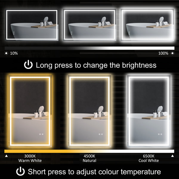 Bathroom mirror with LED lighting, anti-fog coating and touch button 