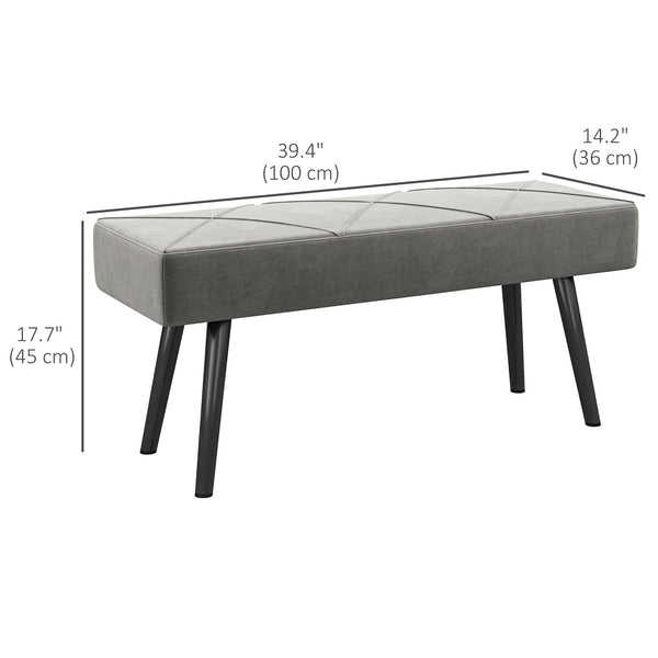Upholstered bedroom bench with steel legs, gray