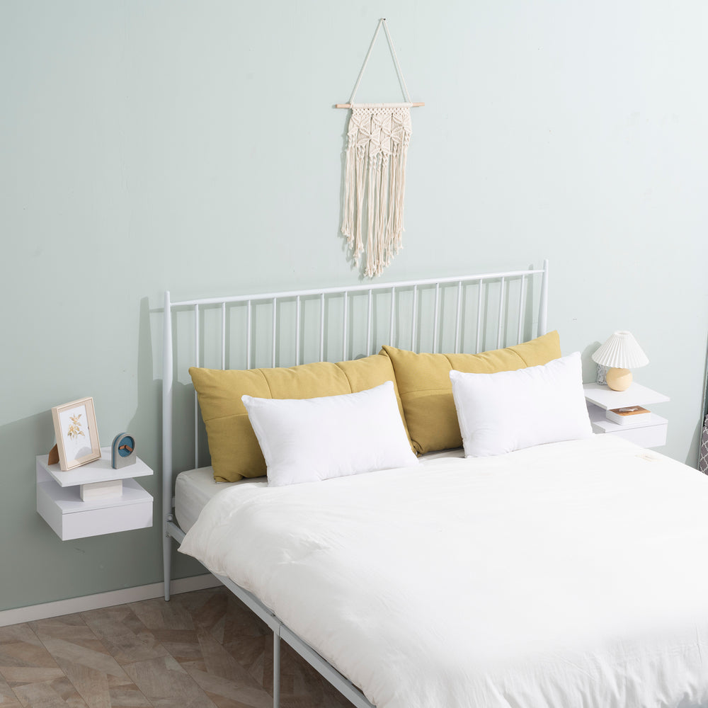 Set of 2 floating bedside tables with drawer and shelf, white