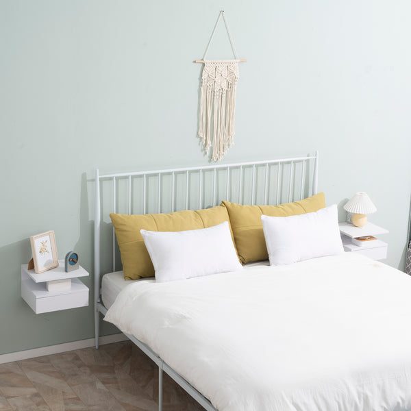 Set of 2 floating bedside tables with drawer and shelf, white