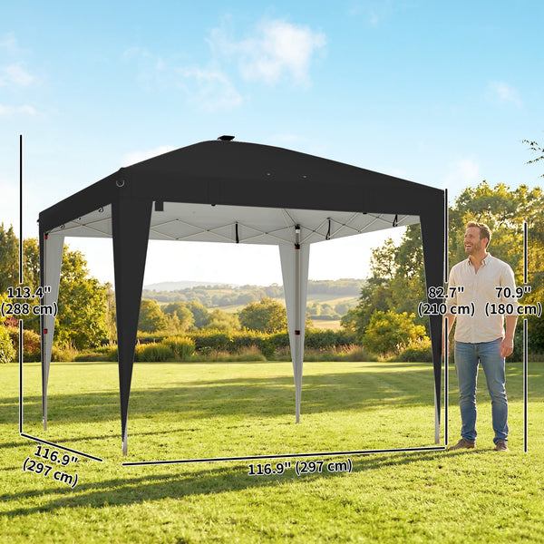 10 x 10 Pop-Up Canopy Tent with Center Light, UPF 50+ Protection, Remote Control, Black