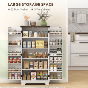 Country Style Pantry with Adjustable Shelves, White