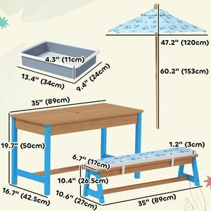Kids Picnic Table and Bench Set with Removable Umbrella, Blue