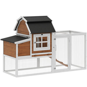 Wooden chicken coop with run, removable tray, nest box and waterproof asphalt roof