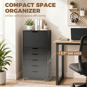 5-drawer mobile filing cabinet and storage unit, black