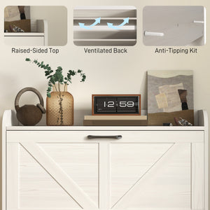 Farmhouse Style Shoe Cabinet with 2 Drop-Down Drawers, Adjustable Shelves, White Oak