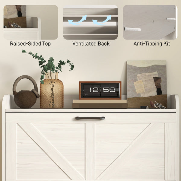 Farmhouse Style Shoe Cabinet with 2 Drop-Down Drawers, Adjustable Shelves, White Oak