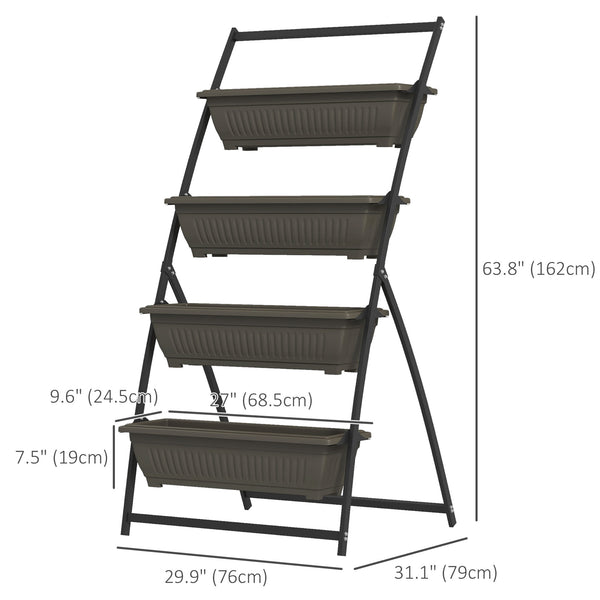 4-Tier Vertical Raised Garden Bed with 4 Outdoor Planters, Brown