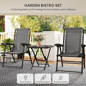 Outdoor folding metal table and chairs set with cup holders