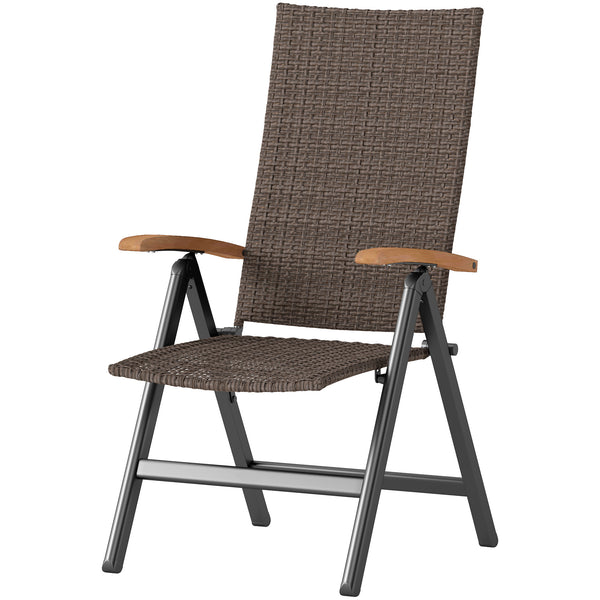 Folding Wicker Dining Chair with Steel Frame, Armrests and Backrest, Brown