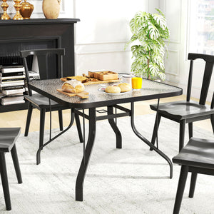 Tempered Glass Square Patio Dining Table w/ 2.1" Umbrella Hole for Garden, Balcony, Backyard, 38" x 38" x 28"