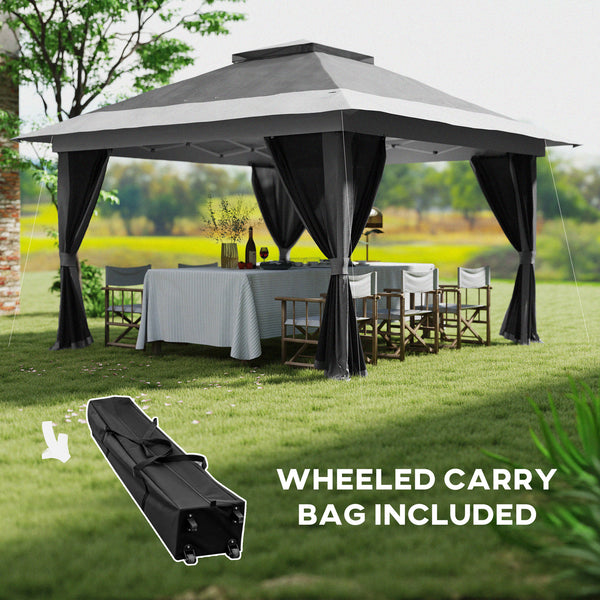 11.7' x 11.7' Gazebo with Netting, Instant Sun Shelter UPF50+ with Wheeled Carry Bag and Sandbags