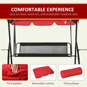 3-Seat Outdoor Patio Swing Chair, Converting Flat Bed, Canopy Swing Glider w/ Adjustable Shade, Removable Cushion and Pillows for Porch, Garden, Poolside, Backyard