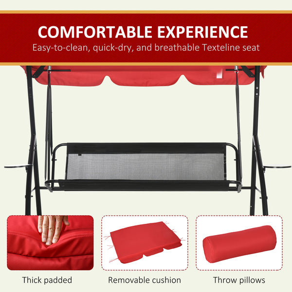 3-Seat Outdoor Patio Swing Chair, Converting Flat Bed, Canopy Swing Glider w/ Adjustable Shade, Removable Cushion and Pillows for Porch, Garden, Poolside, Backyard
