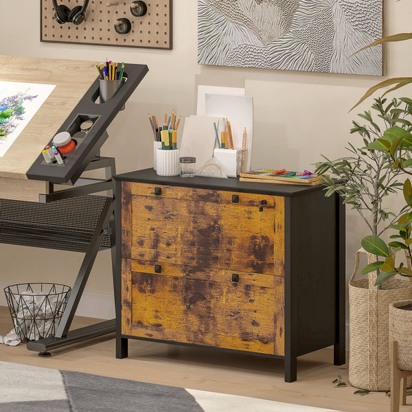 2-drawer filing cabinet, lockable with adjustable hanging bar for A4 documents, rustic brown