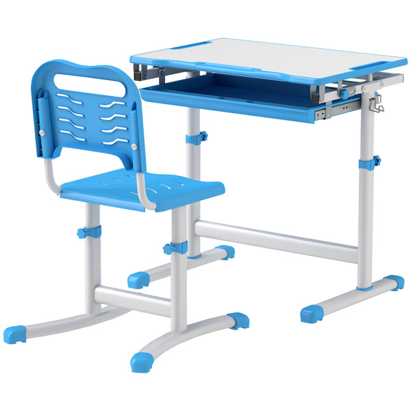 Height Adjustable Study Table and Chair Set with Drawer, Blue