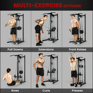 Double pulley system with pull-up bar and 14 adjustable positions