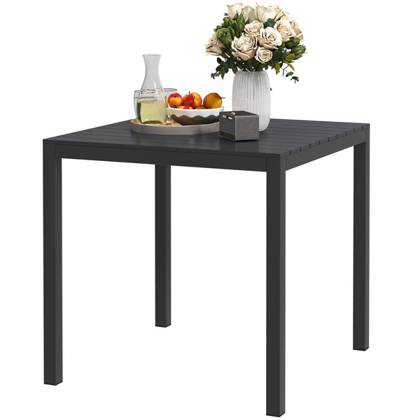 Square outdoor dining table for 4 people with steel and aluminum frame, black